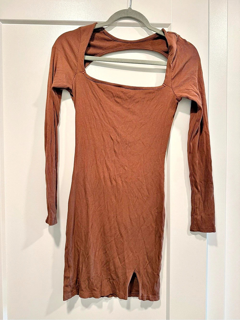 Brown Long Sleeve Cutout Dress